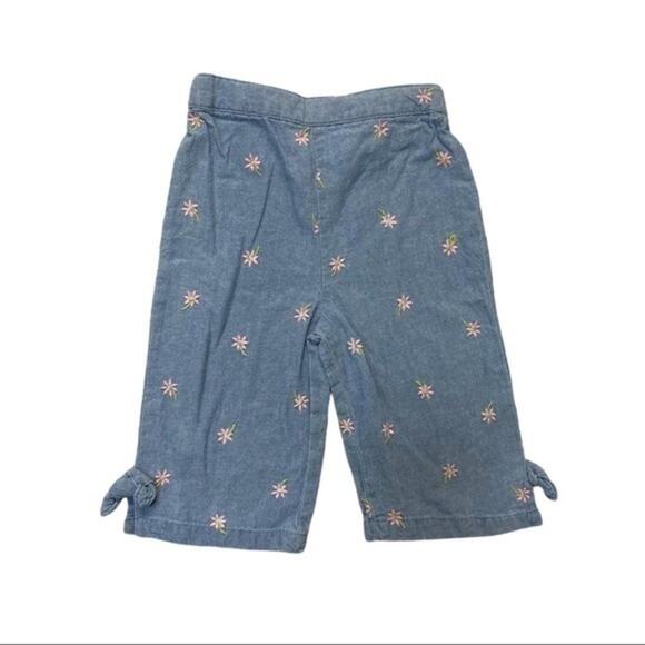 Chambray Floral Cropped Capri Pants blue Size 18 Months - Picture 2 of 6